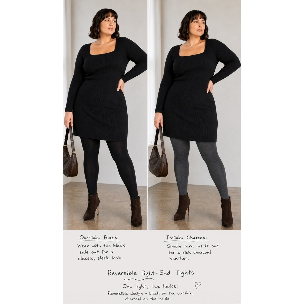 Spanx‎ Tight-End Tights Womens Size F Black Charcoal Reversible Bodyshaping 005B